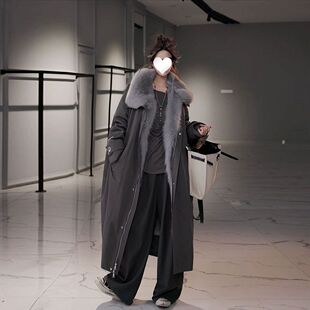 派克服女中款冬季新款高级感保暖加绒过膝工装仿皮草毛领