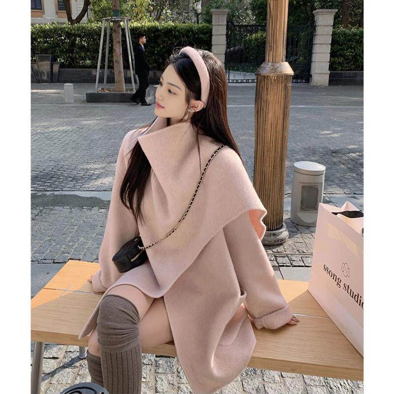 双面围巾斗篷大衣女2025