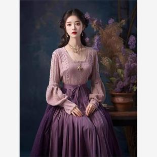 法式慵懒风紫色针织连衣裙子女多巴胺秋冬装搭配一整套国风毛衣裙
