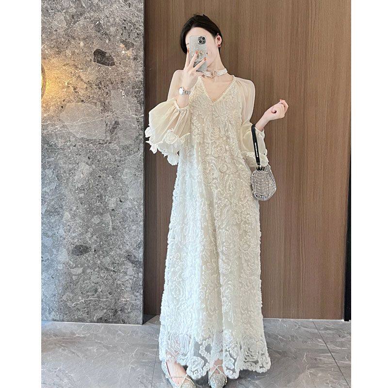 MISSNI 设计师原创刺绣立体花朵连衣裙宽松显瘦仙女裙夏季新款