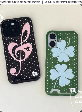 @hedi*半包磨砂韩菲「四叶草音符」ins风古早插卡菲林韩系手机壳