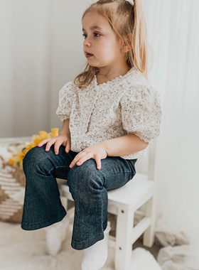 Let's Chill女童绣花上衣 纯棉田园森女系翻领娃娃衫可爱短袖