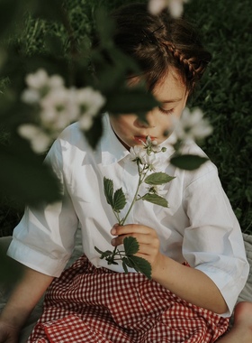 Let's Chill 女童白色衬衫 纯棉基础款百搭休闲森女气质娃娃衫