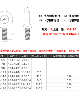 镀白锌吊环螺丝 加长吊环螺栓 圆环螺丝钉M6M8M10M12M14M16M18M20