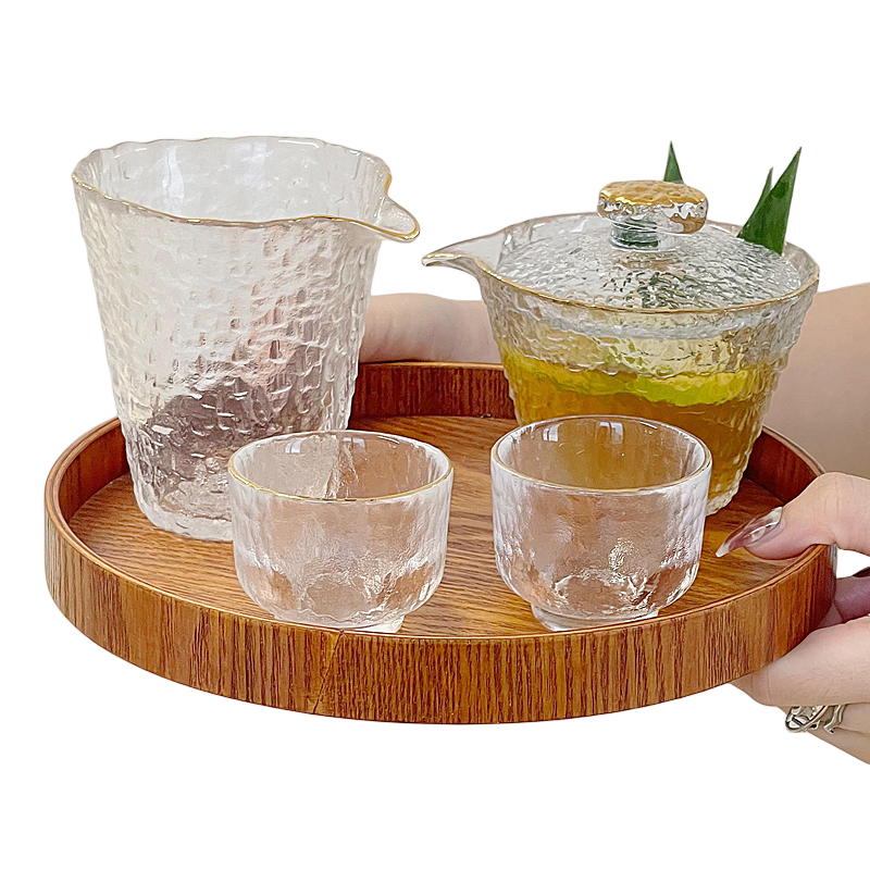 日式锤目纹金边茶具套装