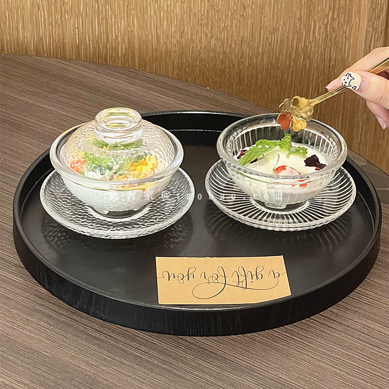 新中式玻璃锤目纹燕窝盖碗