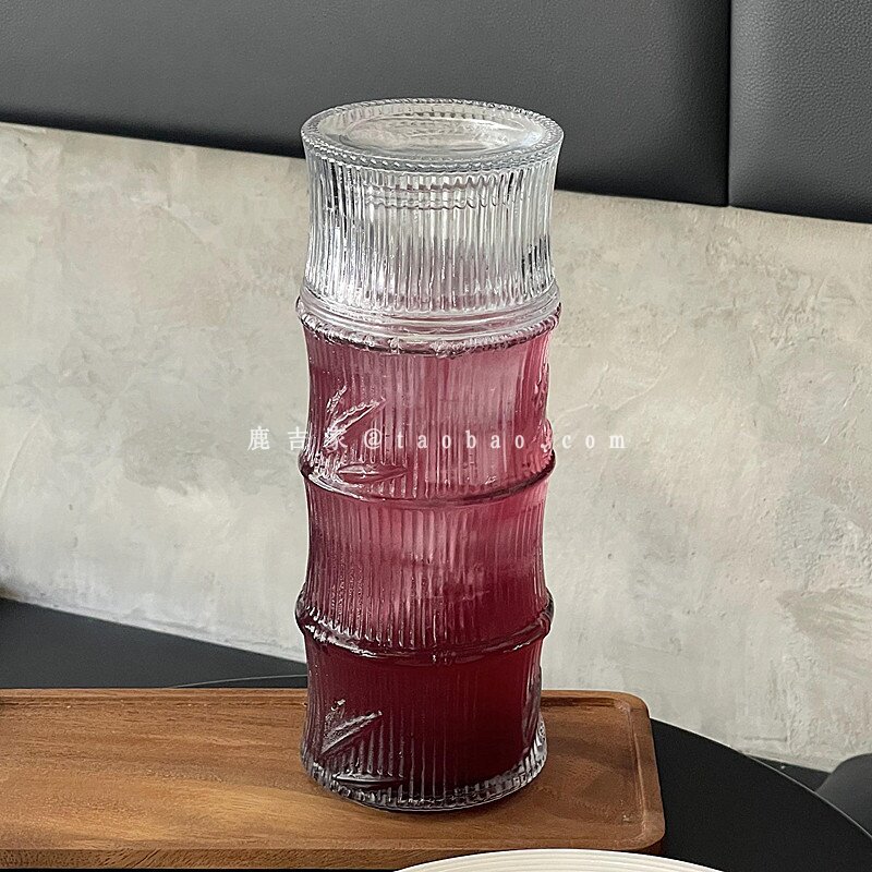 新中式竹节一人壶玻璃杯套装ins风喝水杯特调果汁果茶杯一杯一壶