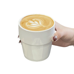简约冰美式拿铁杯纯白拉花咖啡杯ins风陶瓷可叠马克杯早餐牛奶杯