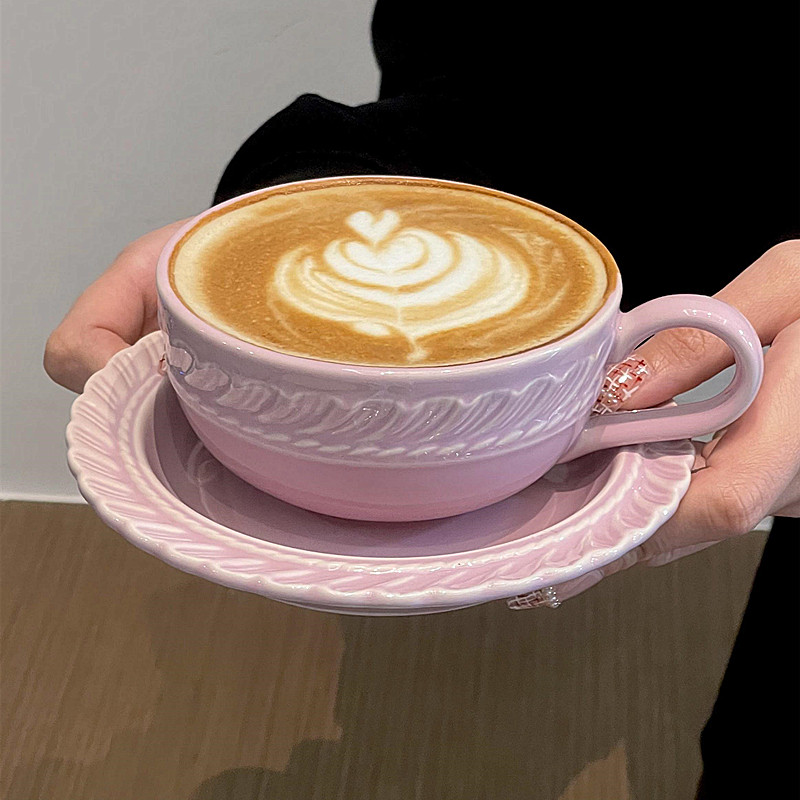 法式复古香兰颂优雅陶瓷咖啡杯碟轻奢拿铁拉花杯ins少女风马克杯,餐饮具,咖啡杯,淘宝优惠券,粉丝福利购,淘宝优惠卷