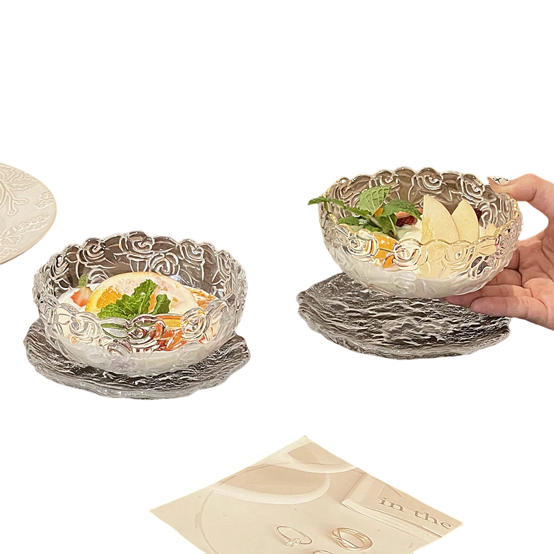 高颜值玻璃玫瑰花碗碟