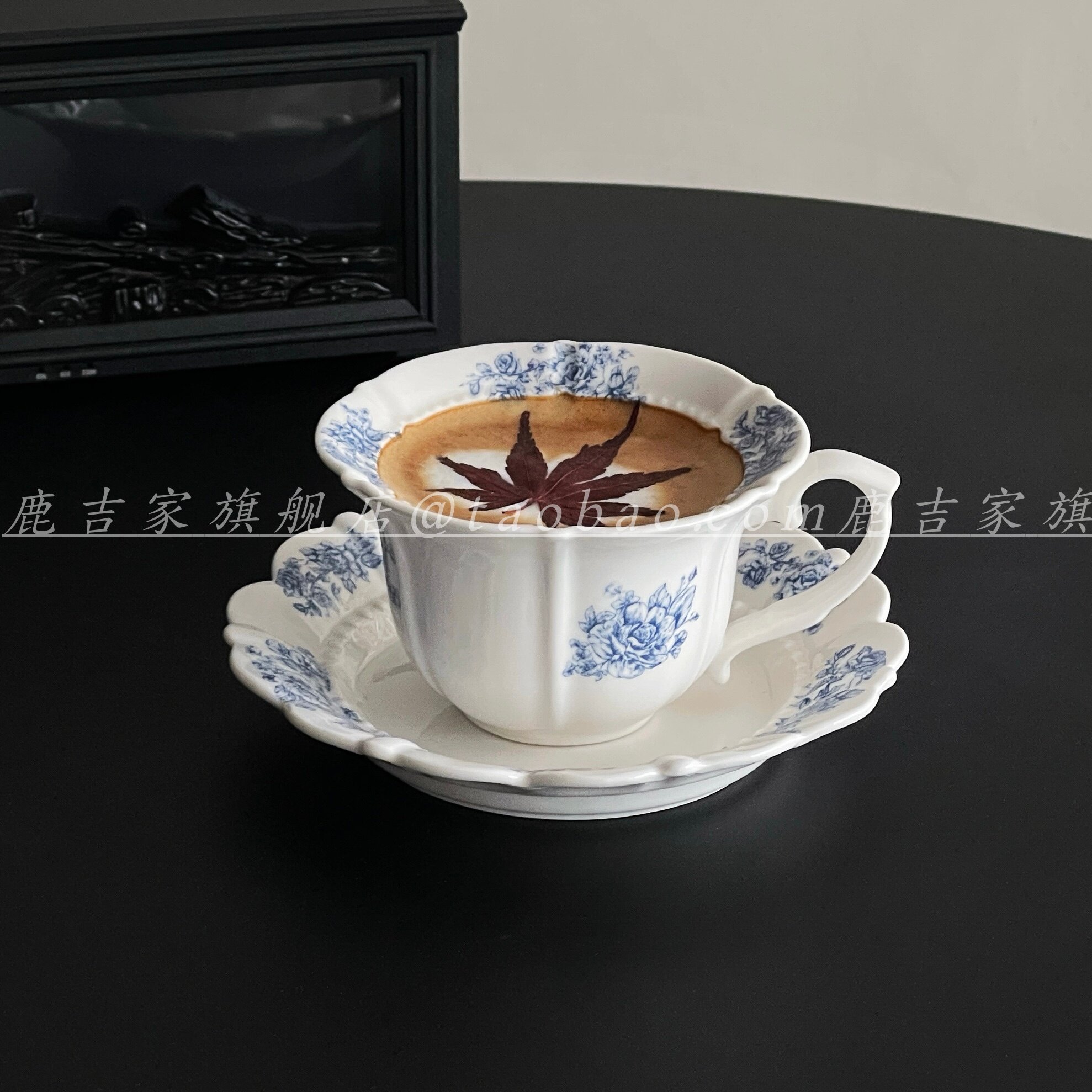 法式复古蓝花陶瓷咖啡杯碟套装花边下午茶杯ins风拿铁杯精致送礼