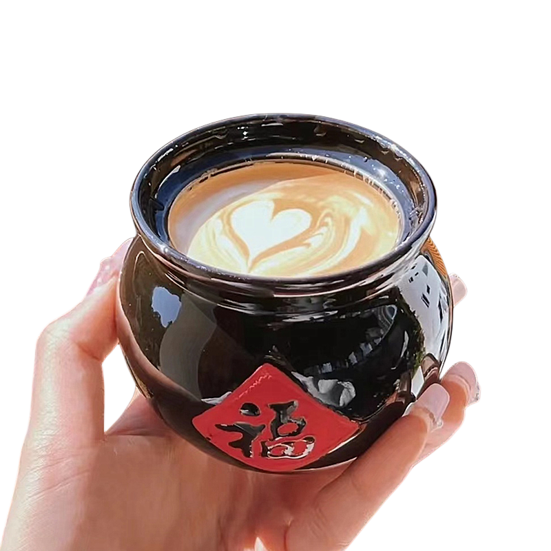 复古搞怪胖萌陶瓷个性福字瓦罐杯
