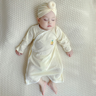 婴儿春夏季 开扣睡衣 睡袋男女童空调房护肚连体衣宝宝纯棉长袖 薄款