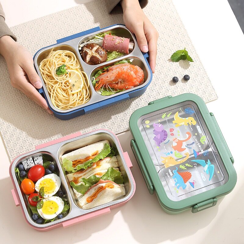 卡通便当盒分格学生餐盒送饭防漏可进微波炉分隔长方形上班族饭盒