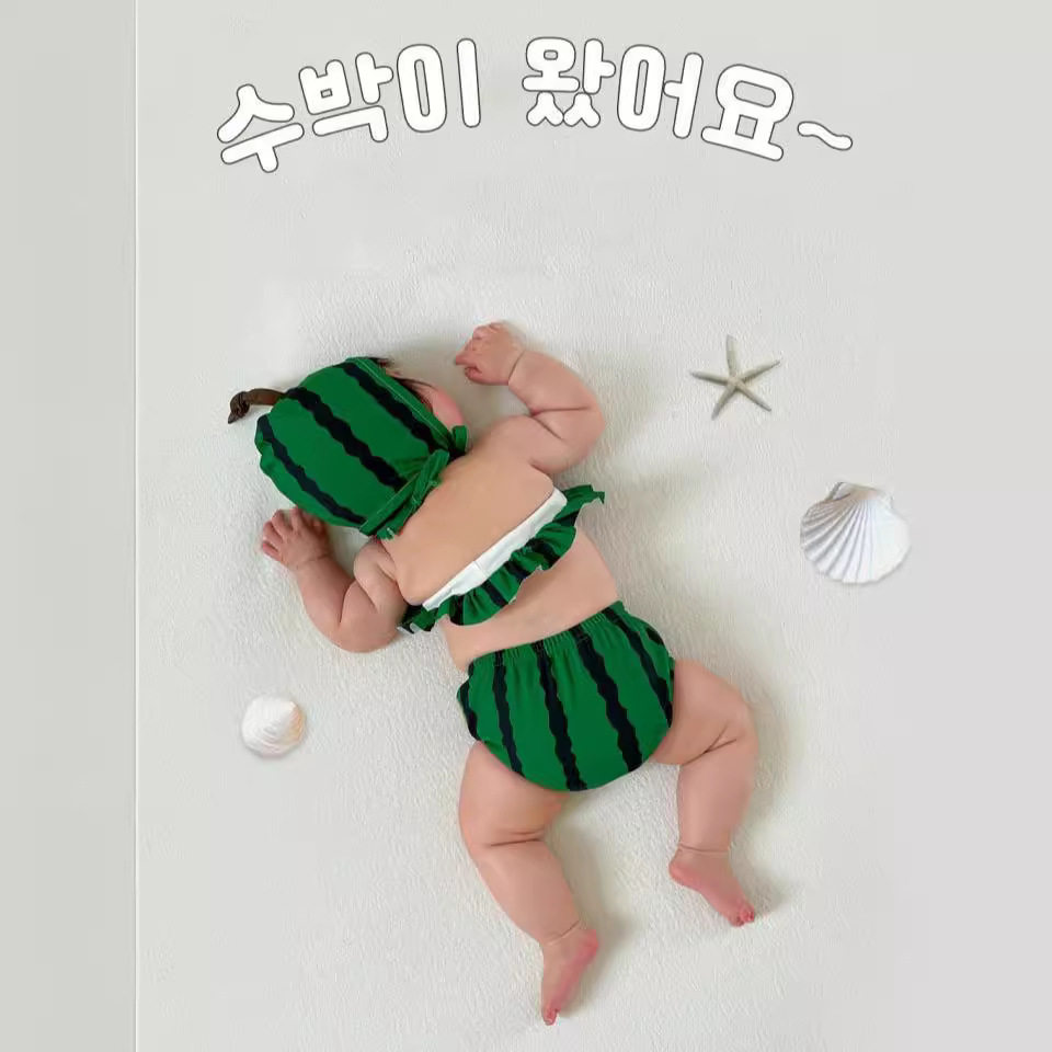 26夏季婴幼儿泳装ins儿童比基尼游泳衣可爱西瓜造型泳衣三件套