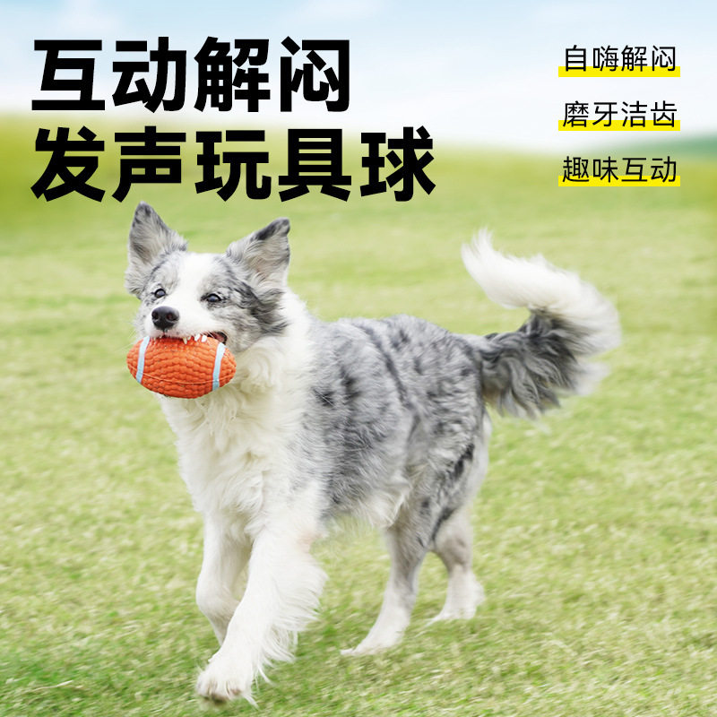 宜特狗狗足球玩具互动抛掷排球乳胶球大号橄榄球网球法斗金毛