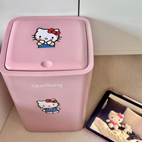 Kitty猫翻盖垃圾桶按压式