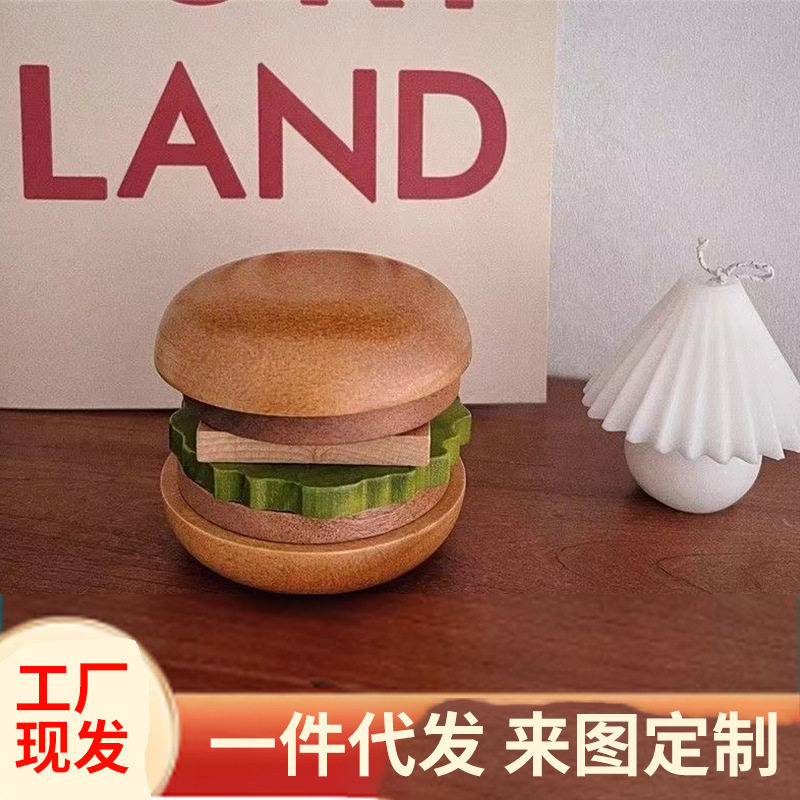 现货卡通趣味木质汉堡杯垫套装防烫隔热垫家用磁吸式茶托杯垫摆件