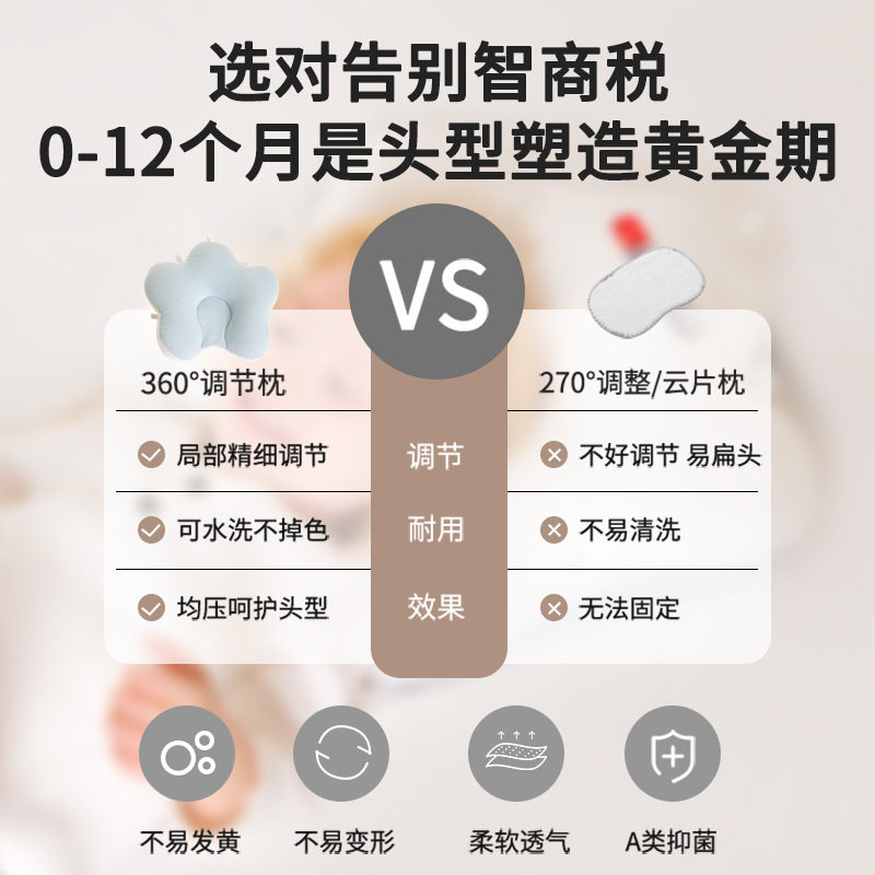 海星婴儿定型枕宝宝安抚枕头睡觉纠正头型矫正防偏头可调节定型枕