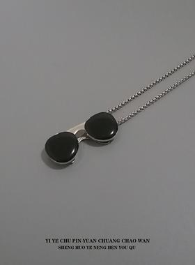 一页出品！简约眼镜吊坠潮项链卫衣链长款百搭挂件嘻哈配饰毛衣链