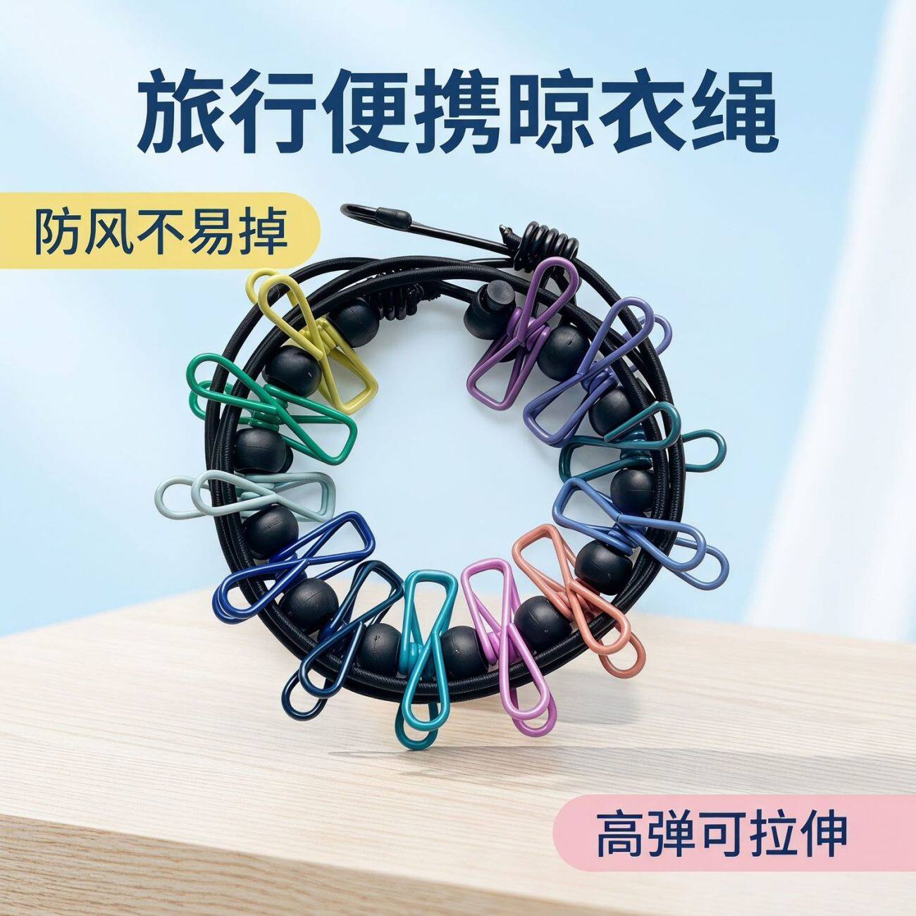 伸缩免打孔便携式晾衣绳室内户外