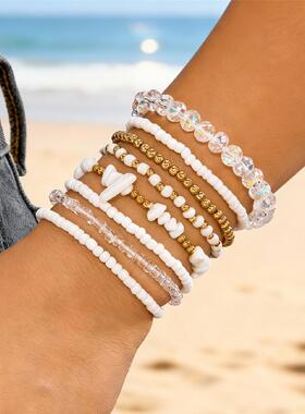 跨境新款波西米亚海洋风配饰 时尚创意手工串珠手链小众叠戴套装