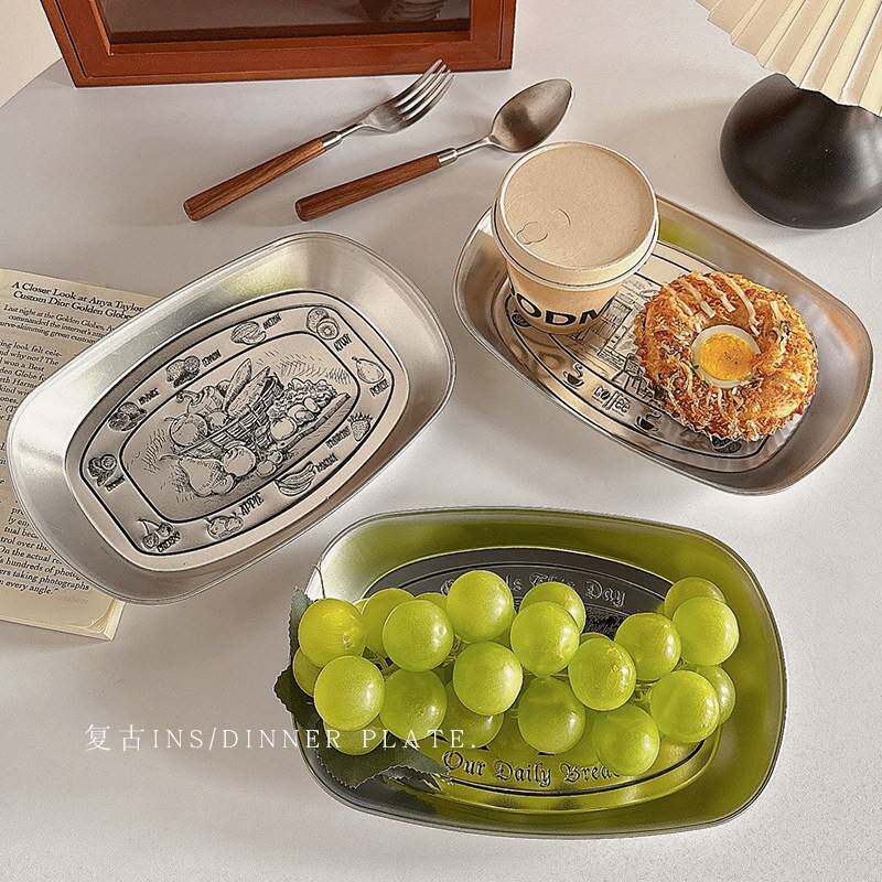 客厅茶几家用干果盘新款高端精致高颜值铁托盘餐盘美式复古水果盘
