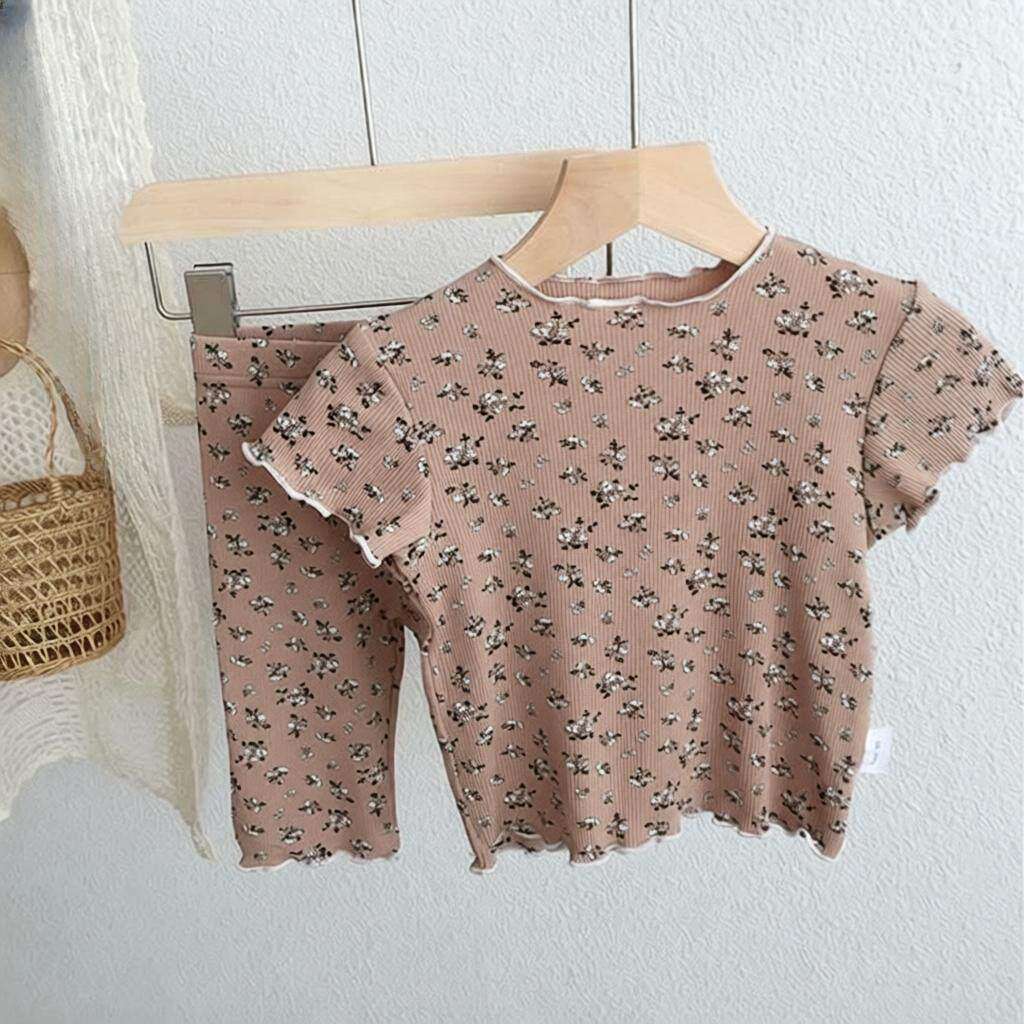 夏季新款宝宝韩版短袖套装童装洋气时尚小碎花家居服两件套潮