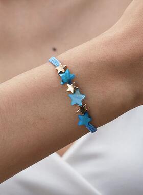 速卖通跨境外贸新款星星手绳 简约百搭卡通五角星拼接可调节手链