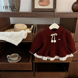 【柠里】原创！新年款小香风韩系女宝宝甜美小公主裙摆针织毛衣潮