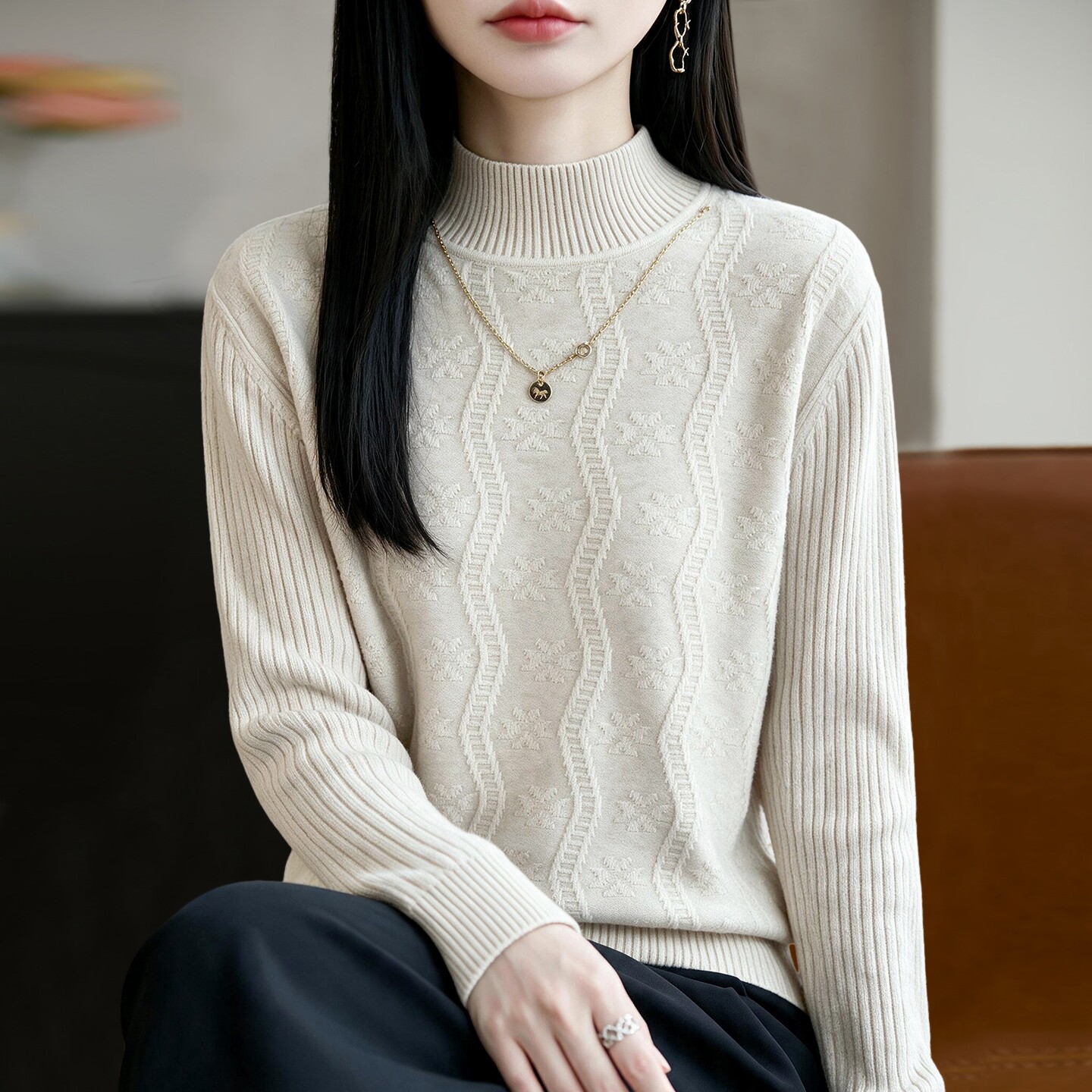 2026新款纯色秋季大码针织打底衫女洋气中老年女装上衣秋冬毛衣
