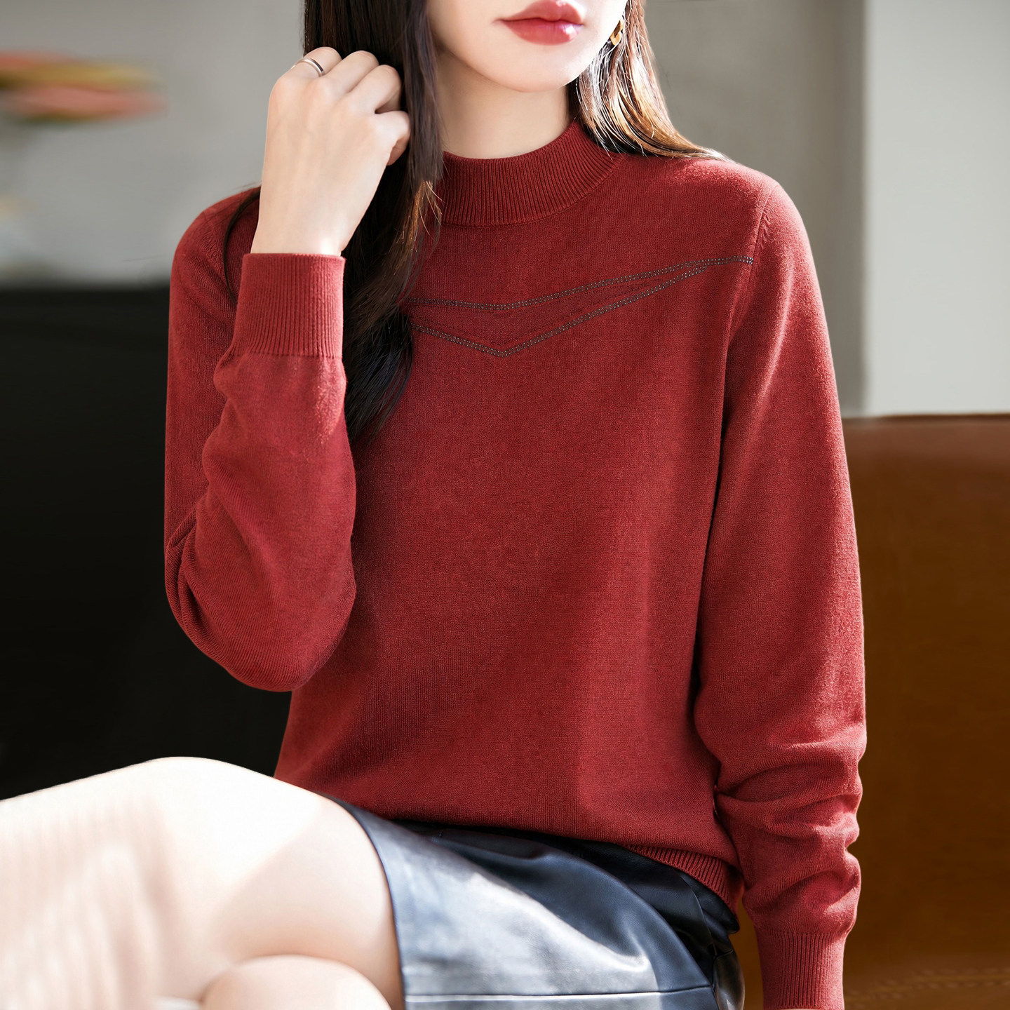 2026新款半高领红色本命年秋季大码针织打底衫女女装上衣秋冬毛衣
