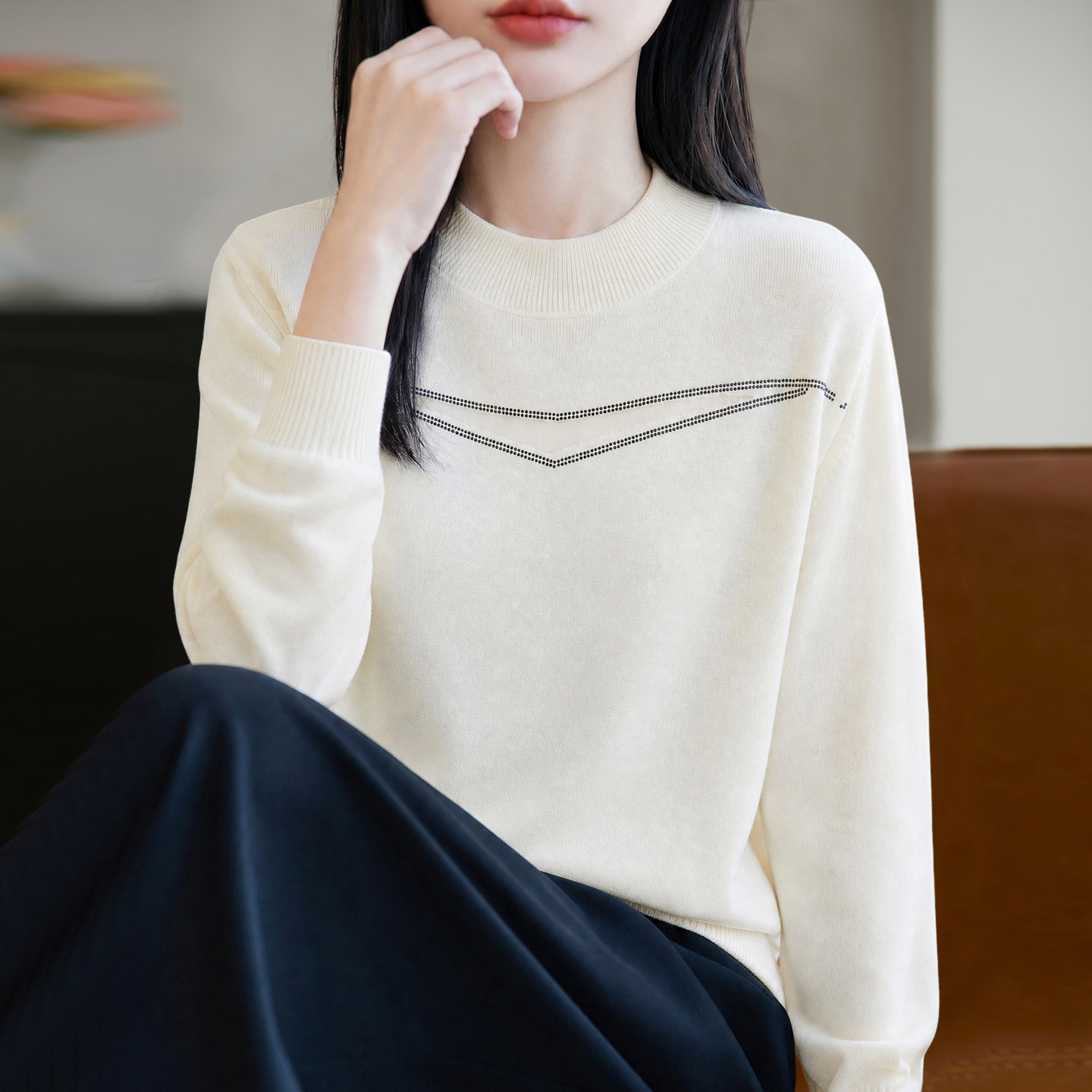 2026新款半高领秋季大码针织打底衫女洋气中老年女装上衣秋冬毛衣