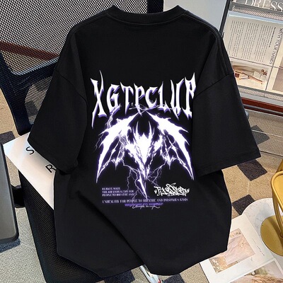 纯棉高街重磅哥特之翼短袖T恤男