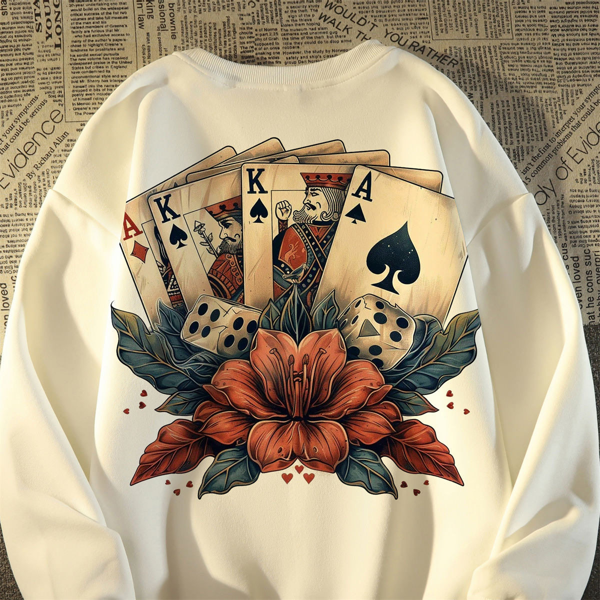 美式街头复古扑克牌印花圆领卫衣女男春秋高街潮牌oversize外套薄,男装,卫衣,淘宝优惠券,粉丝福利购,淘宝优惠卷