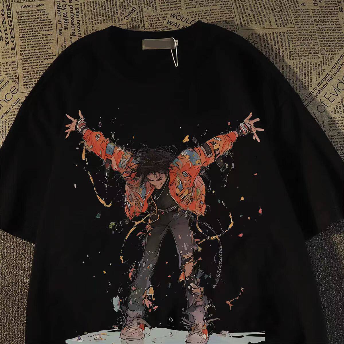 国潮牌嘻哈卡通人物短袖t恤女男ins美式高街hiphop痞帅纯棉上衣夏