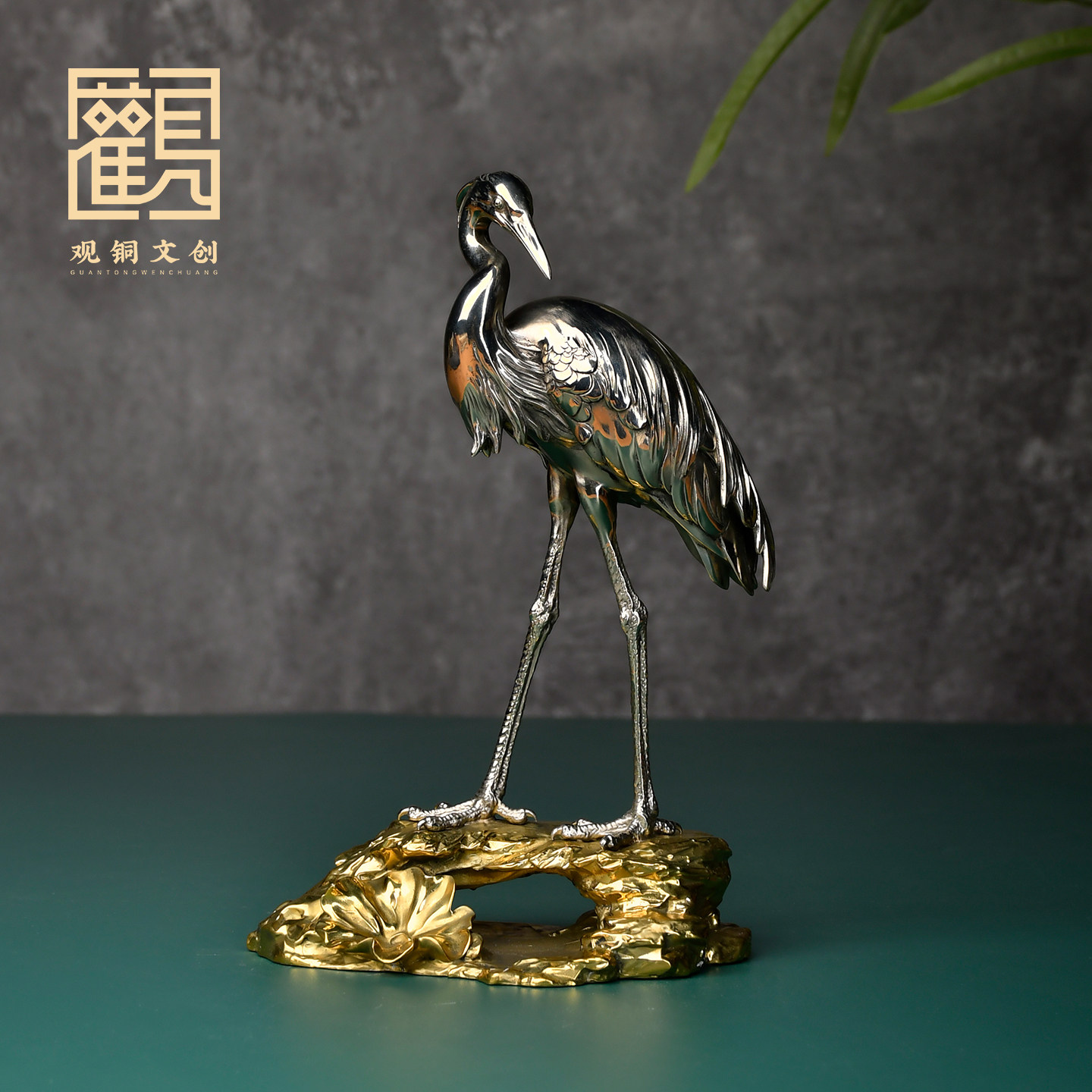 白铜一鹭莲科仙鹤摆件礼品图片