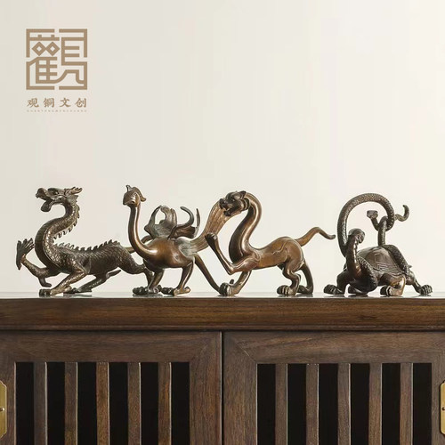 青龙白虎朱雀玄武铜四神兽摆件
