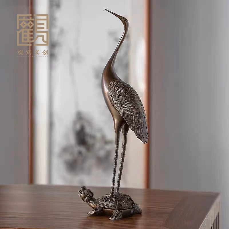 黄铜龟鹤延年仙鹤摆件