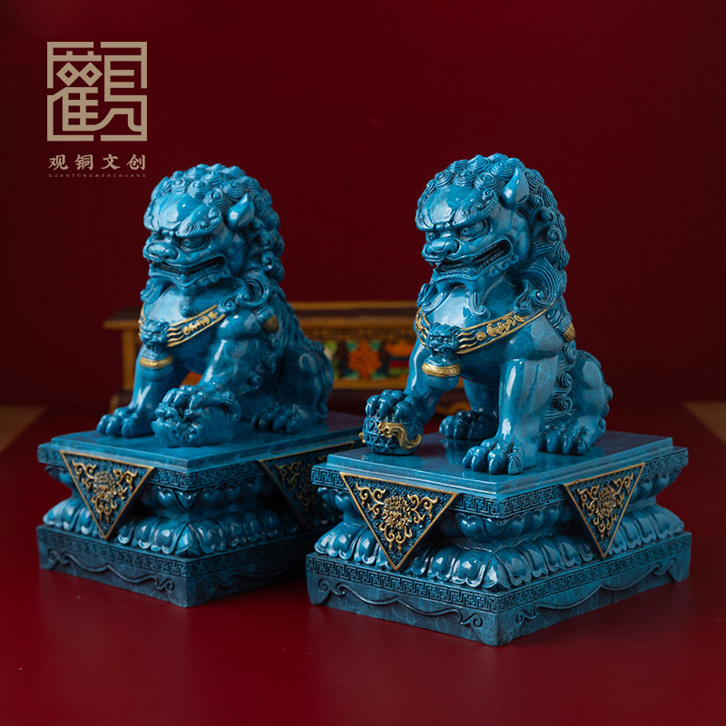 铜狮子摆件一对北京王府宫门狮