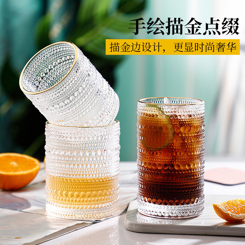ins风浮雕玻璃杯复古珠点喝水