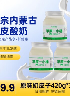 今时代草原一小桶酸奶奶皮子酸奶420g*3桶益生乳酸菌冷链