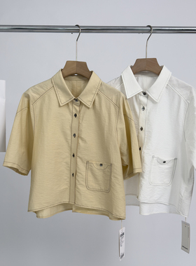 右设/25SS翻领短袖衬衫女夏季新款明线纯色上衣1CFAV5B9011A