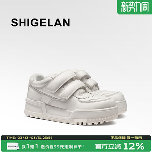 松糕底休闲鞋 女增高圆头板鞋 魔术贴厚底做旧小白鞋 诗歌兰2026新款