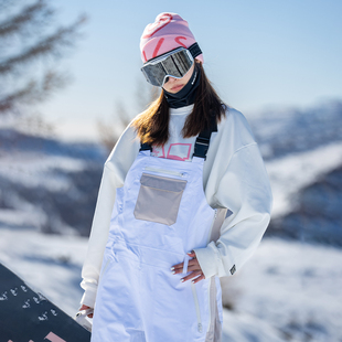 NowInSnow专业滑雪裤女新款防水防风保暖白色户外硬壳雪裤背带