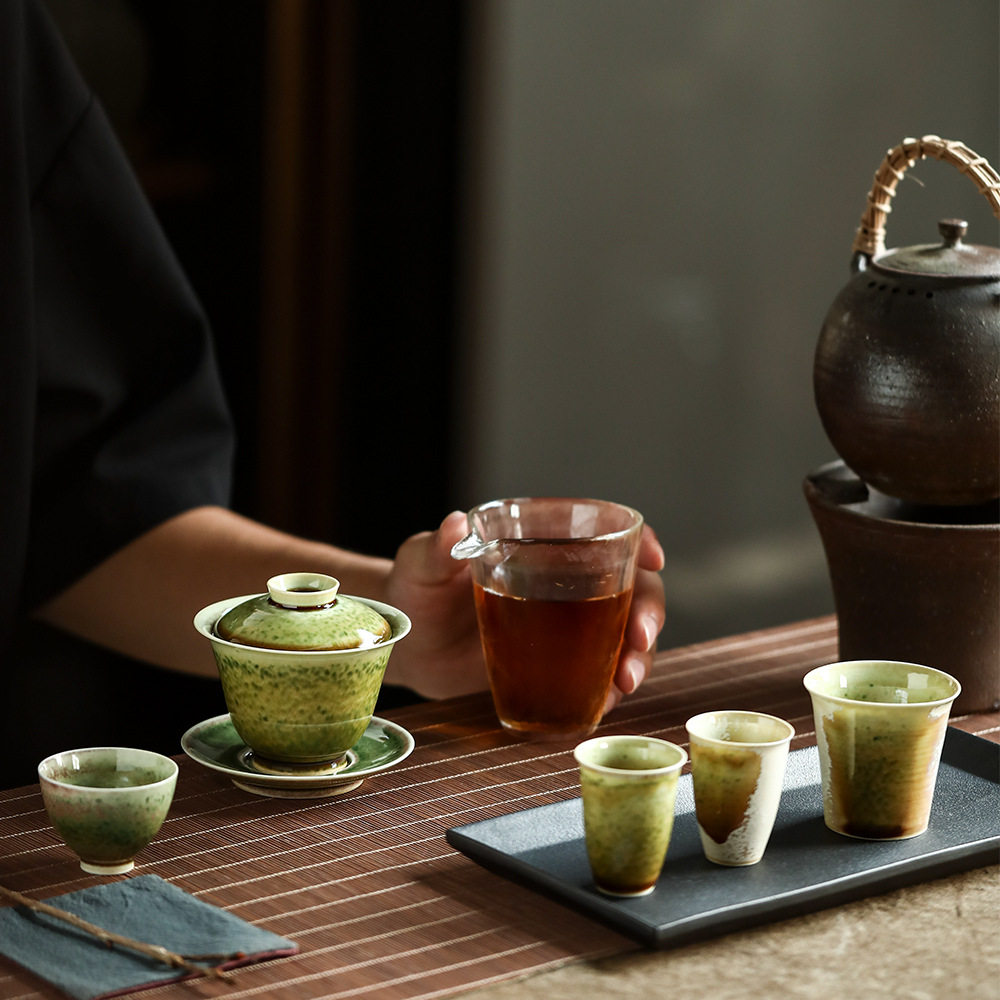 景德镇苏打绿柴烧陶瓷盖碗茶杯喝茶泡茶专用功夫茶具套装2026新款
