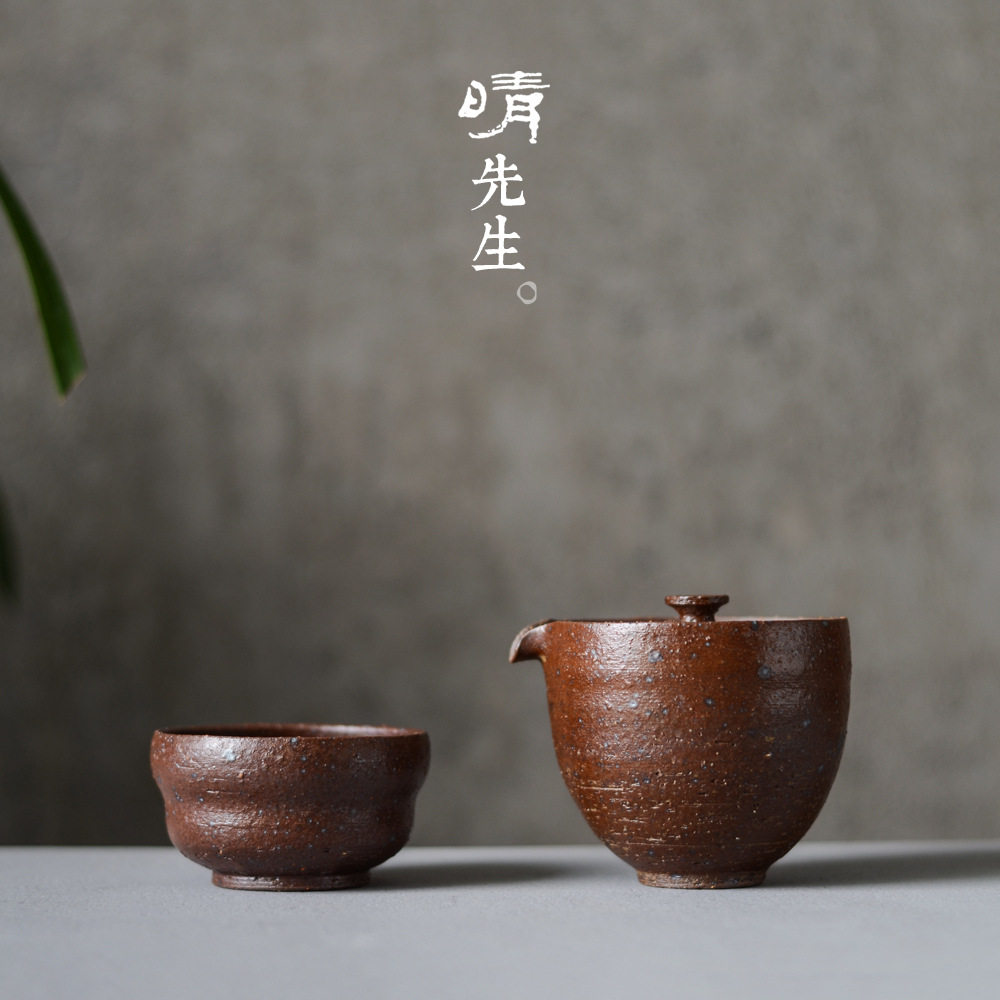 粗陶快客杯 日式陶瓷茶具手抓壶 功夫手抓盖碗无釉小号防烫泡茶器