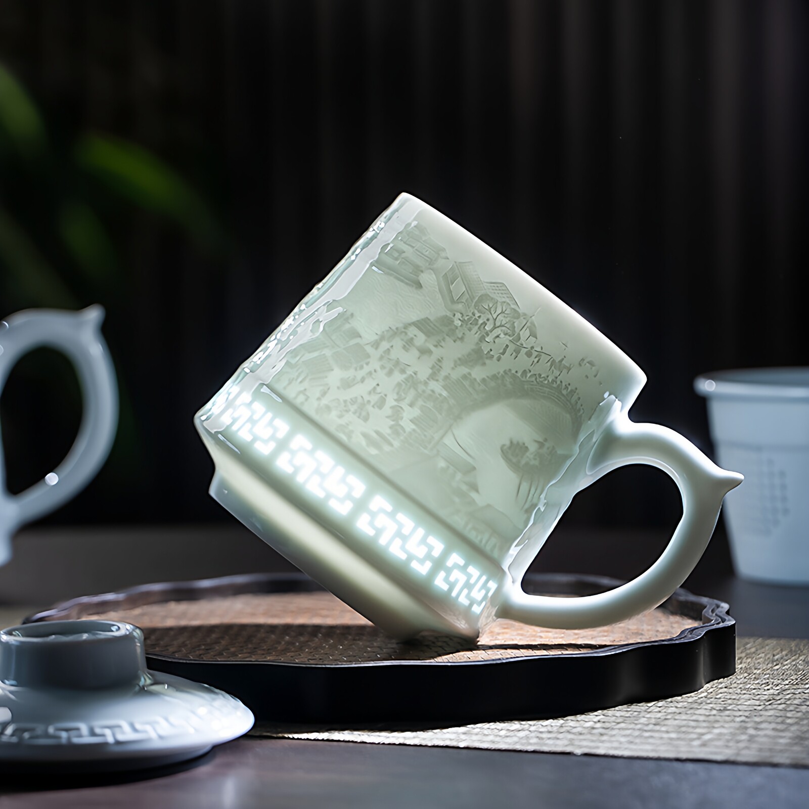 景德镇影青釉玲珑陶瓷茶杯高端个人专用喝茶茶水分离办公室泡茶杯