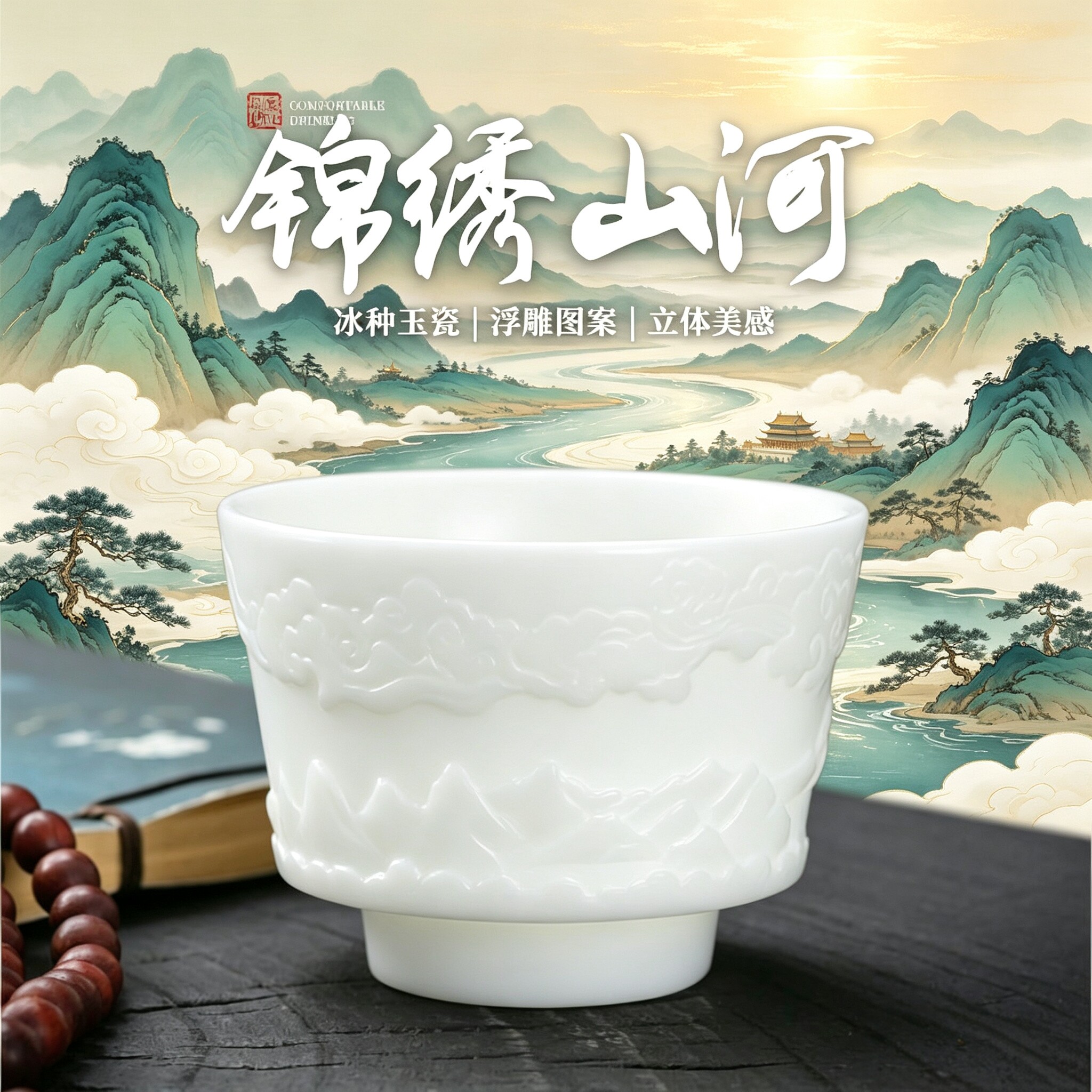 高档手工雕刻羊脂玉陶瓷白瓷功夫茶杯主人杯高端个人专用品茗单杯