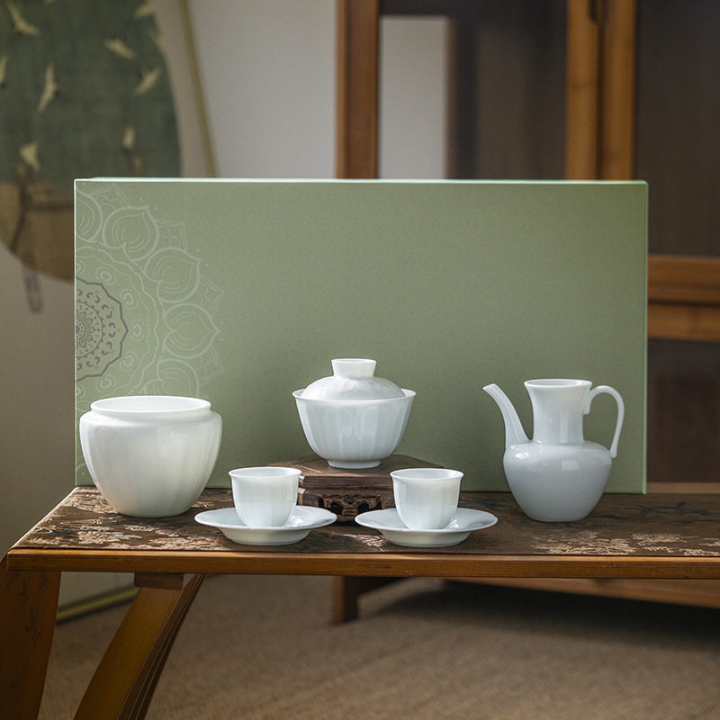 仿宋湖田窑影青瓷中式莲花盖碗执壶公杯景德镇宋时风雅茶具